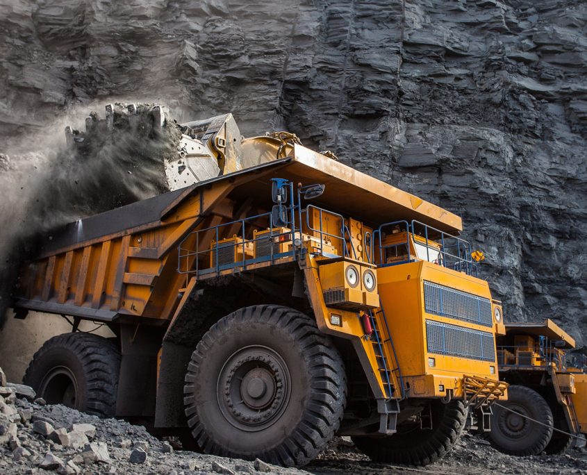 mining truck in a coal mine loading coal