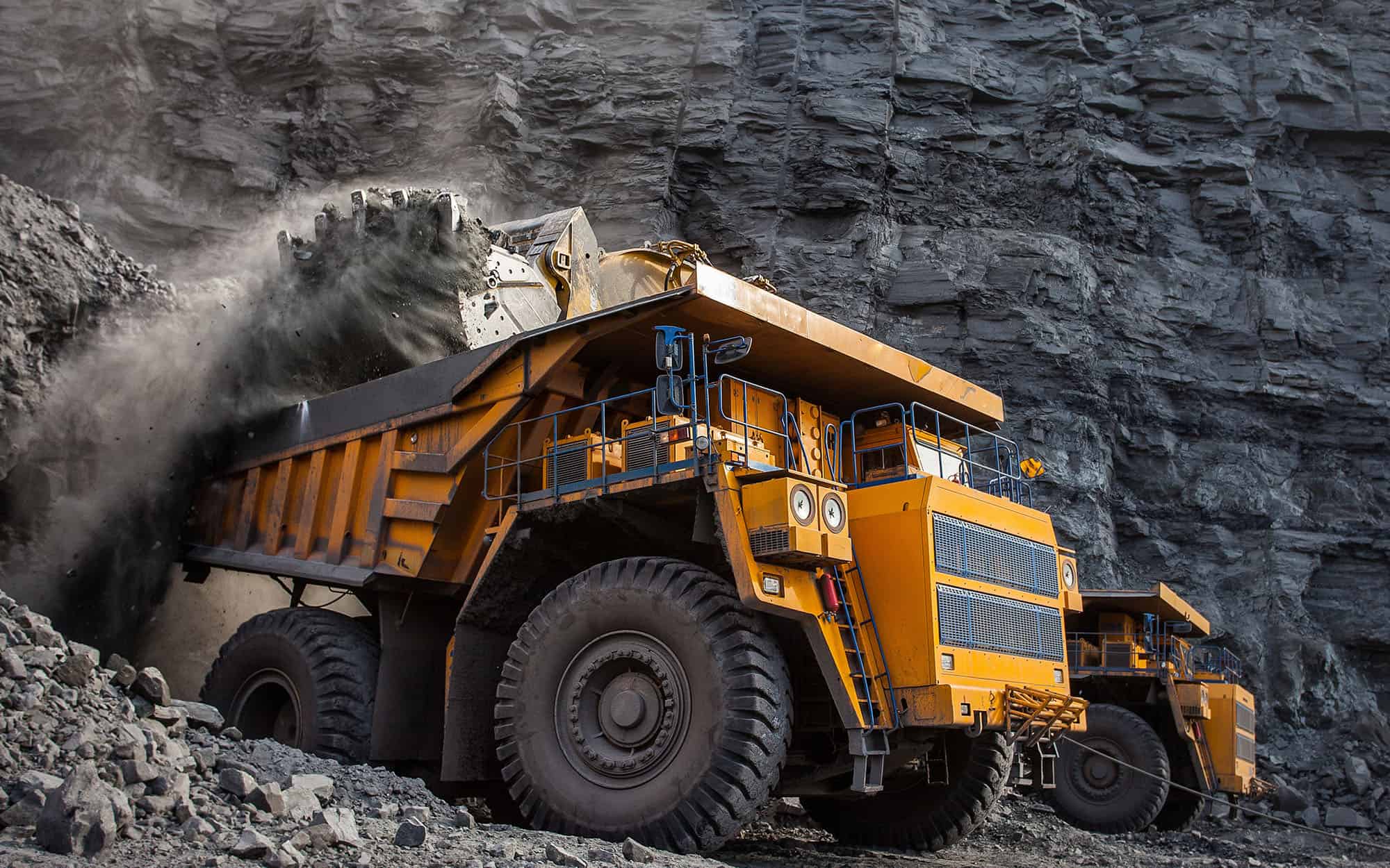 mining truck in a coal mine loading coal