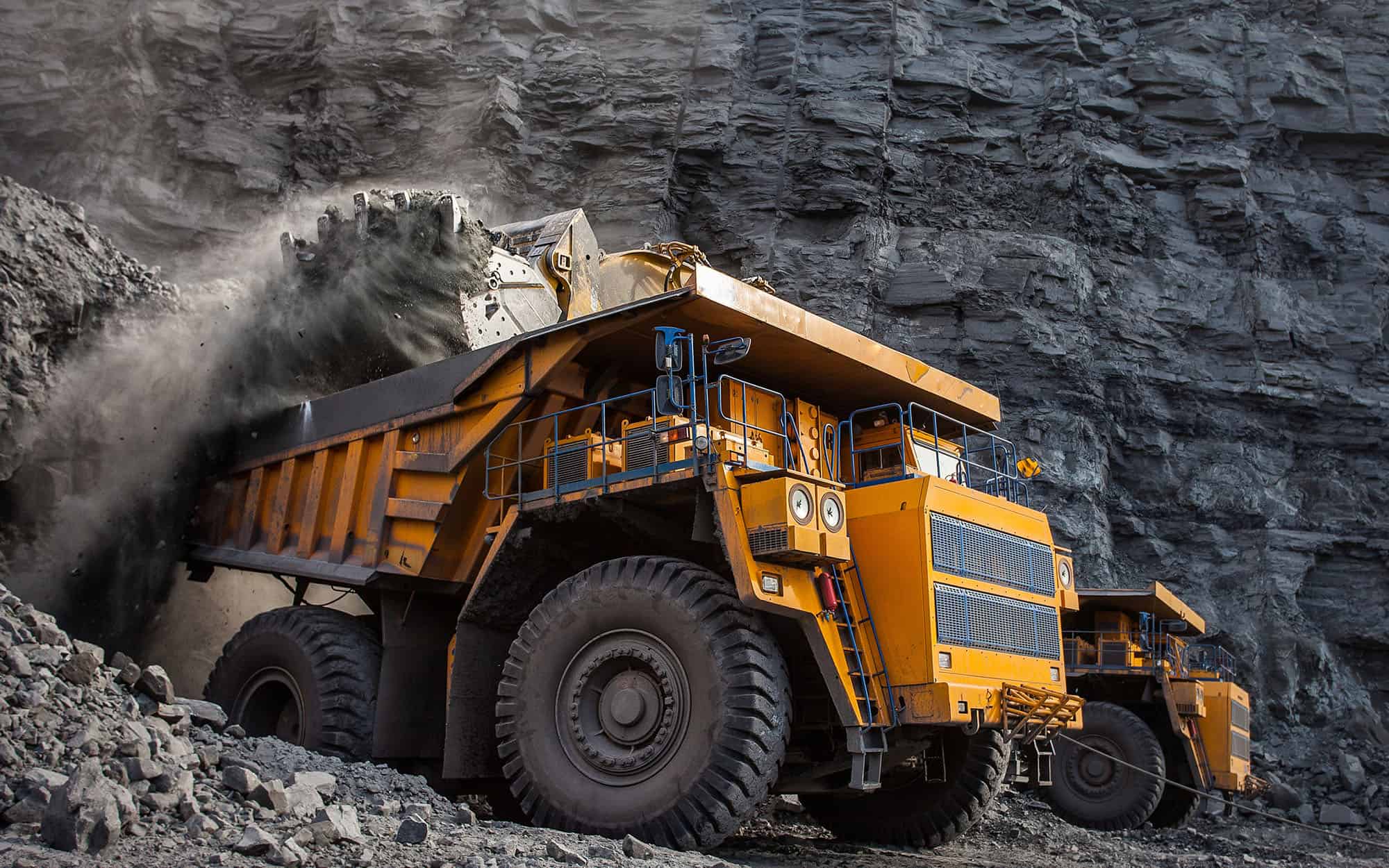 mining truck in a coal mine loading coal