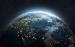 4 Nightly Planet Earth In Dark Outer Space. Civilization