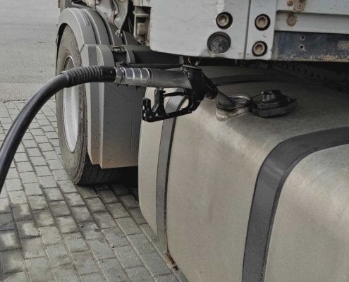 Fueling Up A Freight Transport Truck Side View