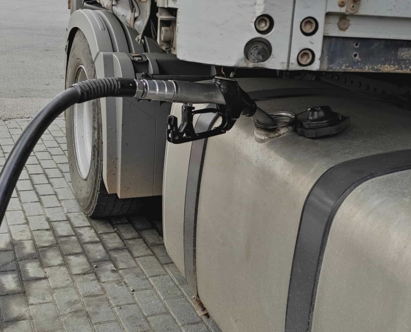 Fueling Up A Freight Transport Truck Side View