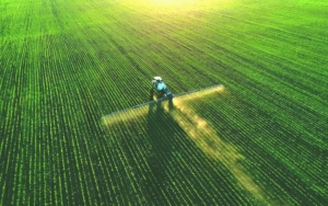 Tractor Spraying Fertilizer On Crops