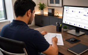 Man Doing Work On Computer With Cta Smart Pulled Up On Screen